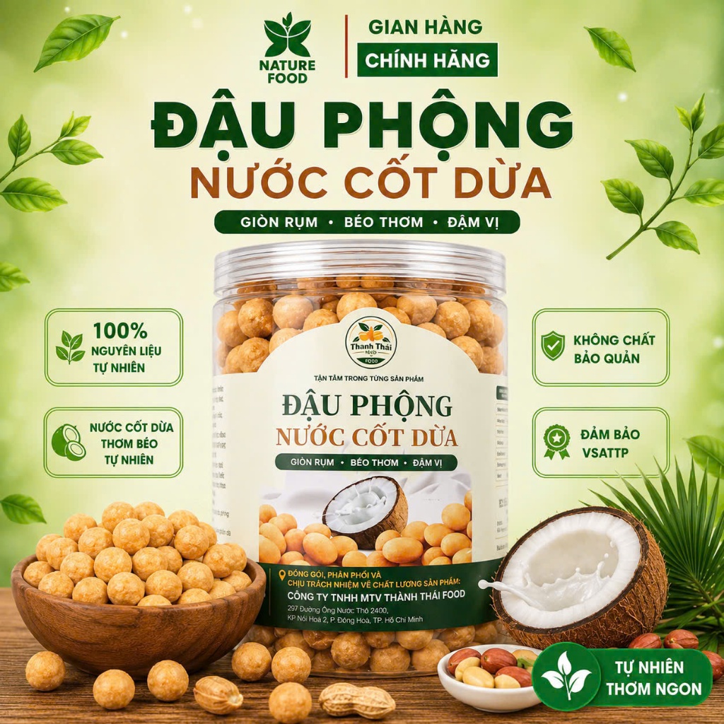 ĐẬU PHỘNG DA CÁ NƯỚC CỐT DỪA Phân Phối Bởi NATURE FOOD( có hồ sơ công bố và kiểm nghiệm sản phẩm)