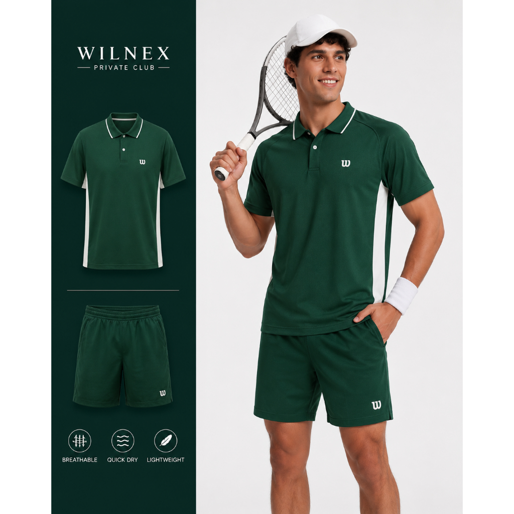 Bộ Đồ Thể Thao Nam Wilson Cao Cấp Xanh Trắng – Áo Polo + Quần Short Thoáng Khí, Co Giãn, Chuẩn Form 