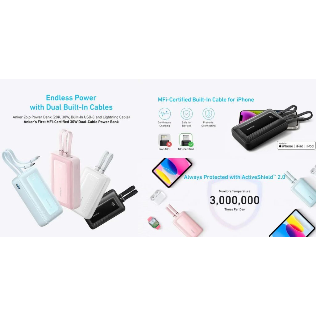 Pin sạc Dự Phòng Anker Zolo dung lượng 20000 30W kèm cáp sạc Type C-IPhone (A1681)