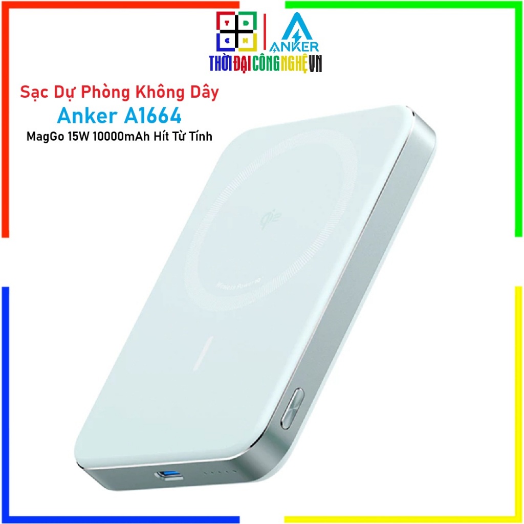 Sạc Dự Phòng Không Dây Anker MagGo A1664 15W 10000mAh Hít Từ Tính - Bảo Hành 18 Tháng Chính Hãng