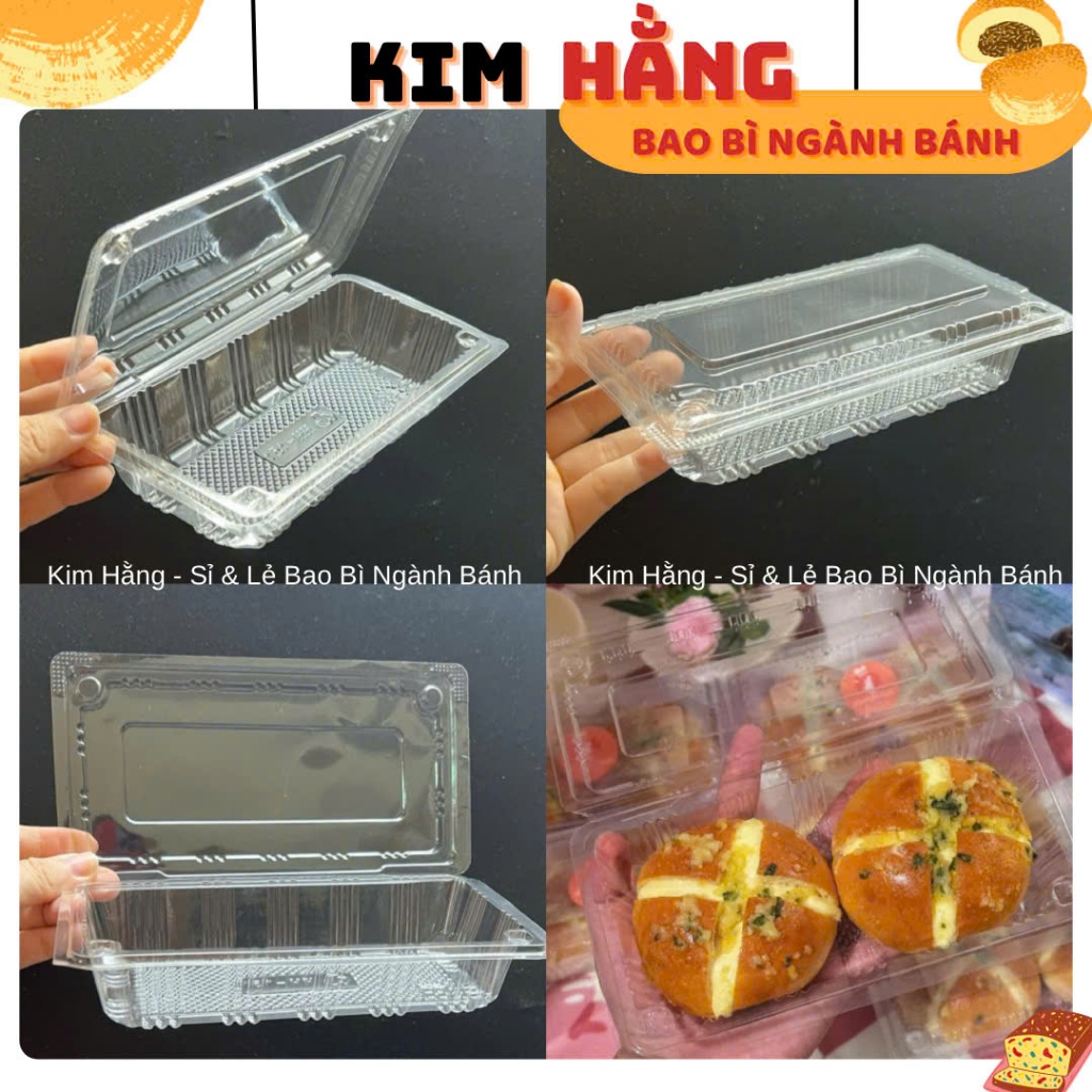 50 Hộp H151 bằng đựng shushi - Hộp nhựa chữ nhật nắp bằng đựng cơm cuộn, bánh ngọt , bánh mì bơ tỏi 