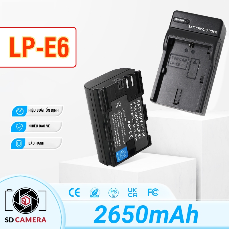 Bộ Sạc Pin LP-E6 cho Máy ảnh Canon 60D 70D 80D 90D Canon 6D 6D Mark II 5D mark II R Dung lượng cao