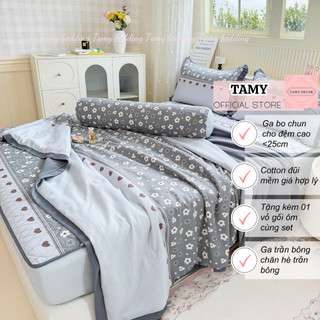 Set chăn ga cotton đũi trần bông, chăn hè trần bông Tamy Bedding tặng vỏ gối ôm, chất cotton đũi mát mẻ mùa hè mềm mại