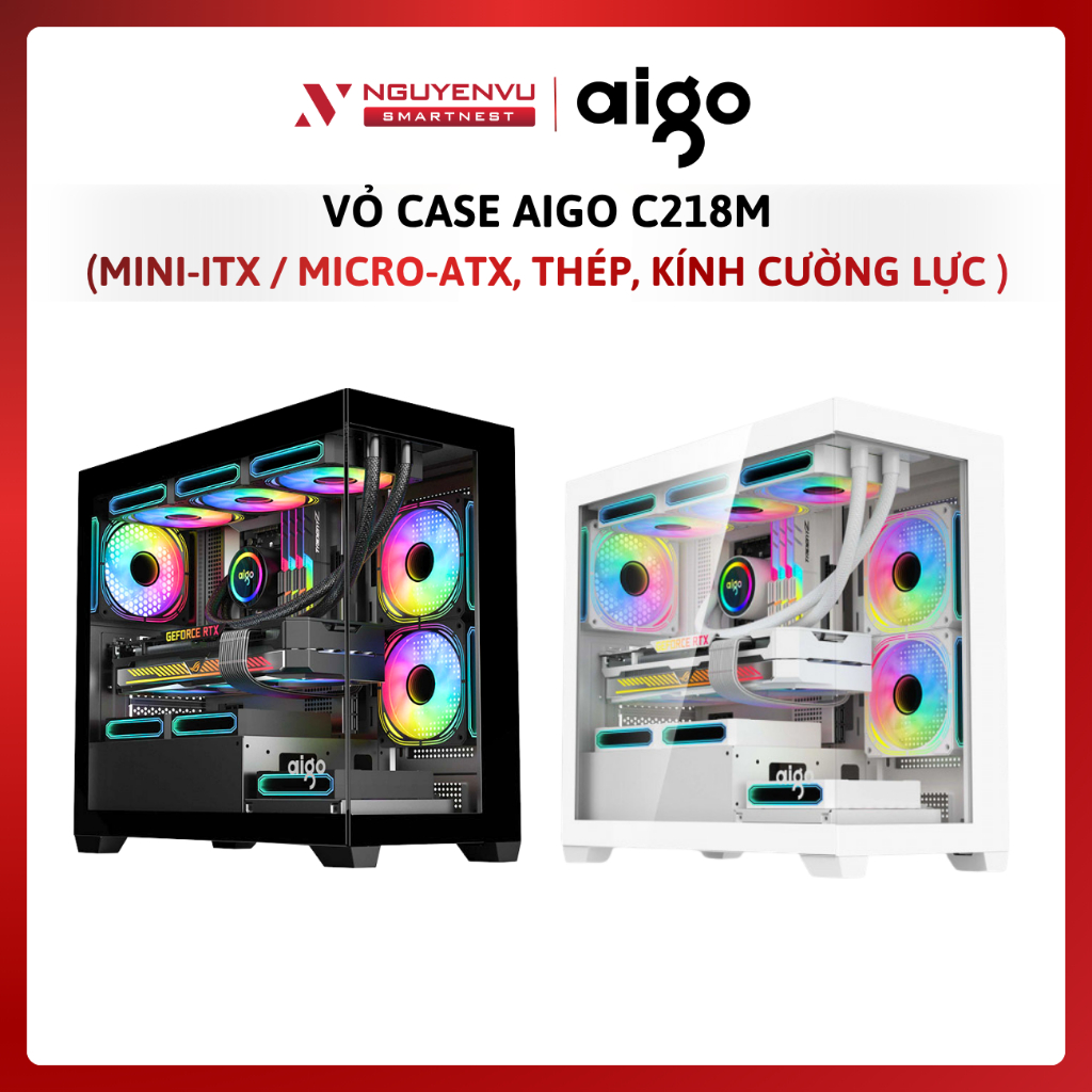 Vỏ case AIGO C218M (Mini-ITX / Micro-ATX) - Thép, kính cường lực - Hàng Chính Hãng