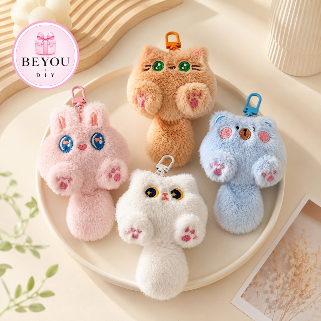 Móc Khóa Mèo Đuôi Dài Cute Lông Mềm, Thú Bông Mini Treo Cặp Túi Xách Balo Dễ Thương BEYOU DIY