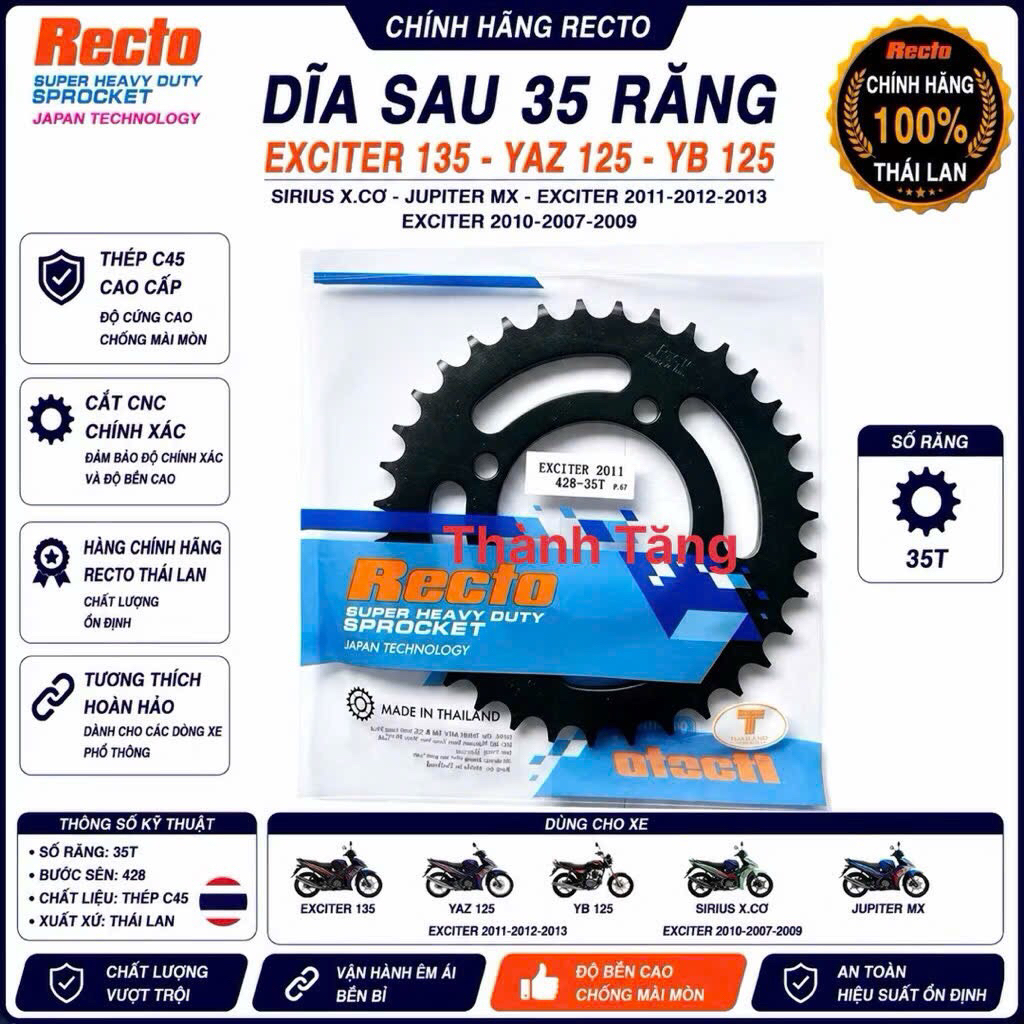 Dĩa sau 35 răng exciter 135,yaz 125,yb 125,sirius x.cơ,jupiter mx,exciter 2011-2012-2013,exciter 201
