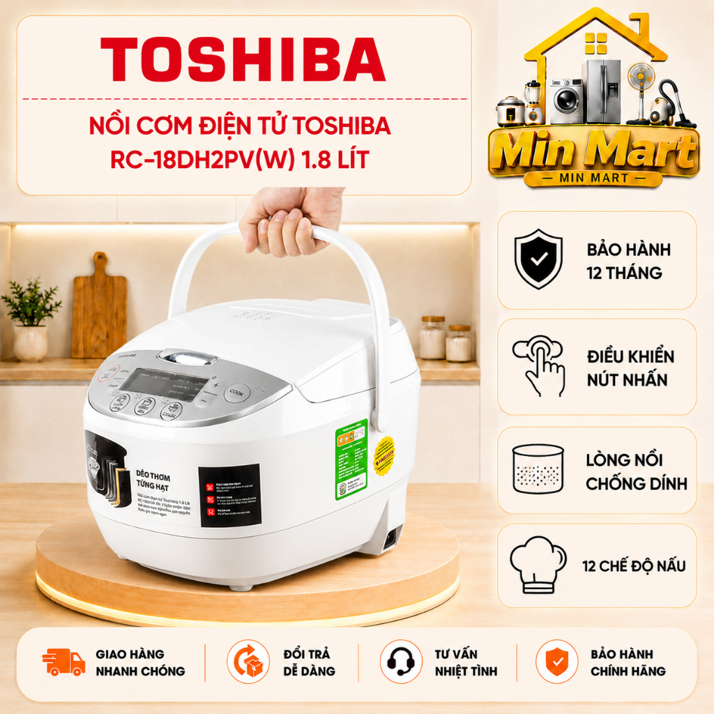 Nồi cơm điện tử Toshiba RC-10DH2PV(W) và RC-18DH2PV(W), chính hãng, bảo hành 12 tháng