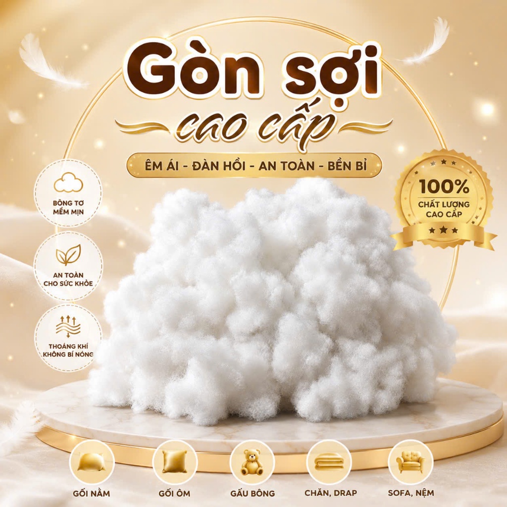 Bông gòn nhân tạo, gòn nhồi gối, gòn sợi , siêu êm ái ( nhồi gấu bông , chăn , gối ) sản phẩm chính 