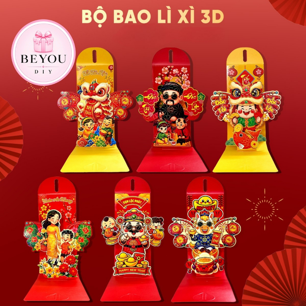 Bao Lì Xì Popup 3D Cao Cấp Tết Bính Ngọ 2026, Lì Xì Mẫu Thiết Kế Đẹp Sang Trọng – BEYOU DIY