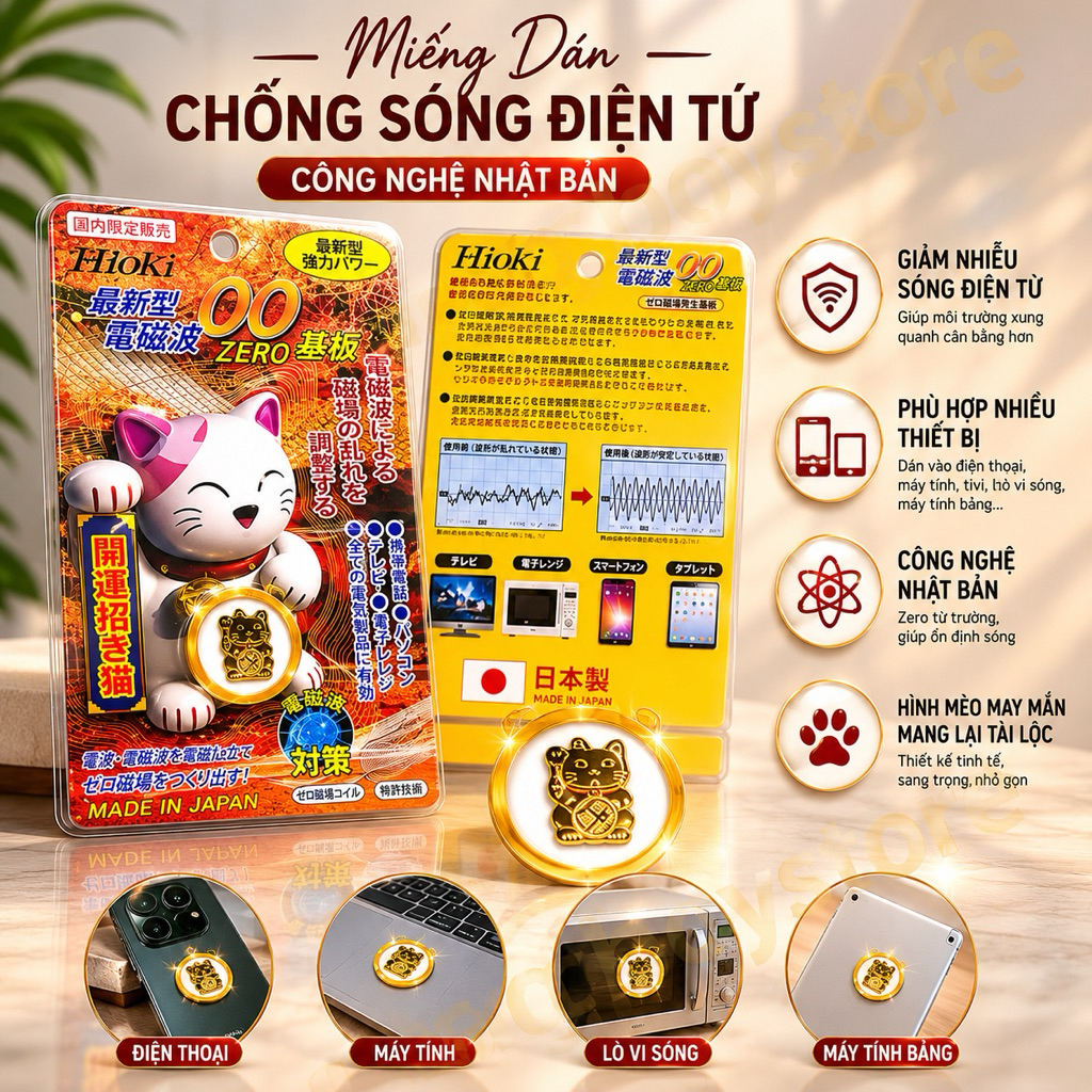Combo 3 chip Miếng dán chaặn sóng điện từ hình mèo may mắn hàng nhật ( chip mèo may mắn)