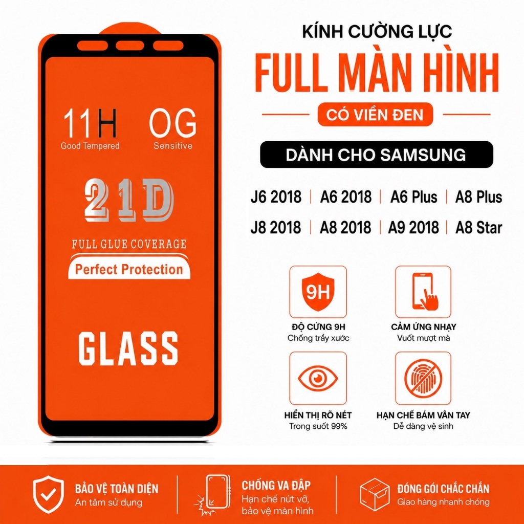 Kính cường lực Dành Cho Samsung J6 A6 A6 Plus A8 Plus J8 2018 / A8 2018 / A9 2018 / A8 Star full màn