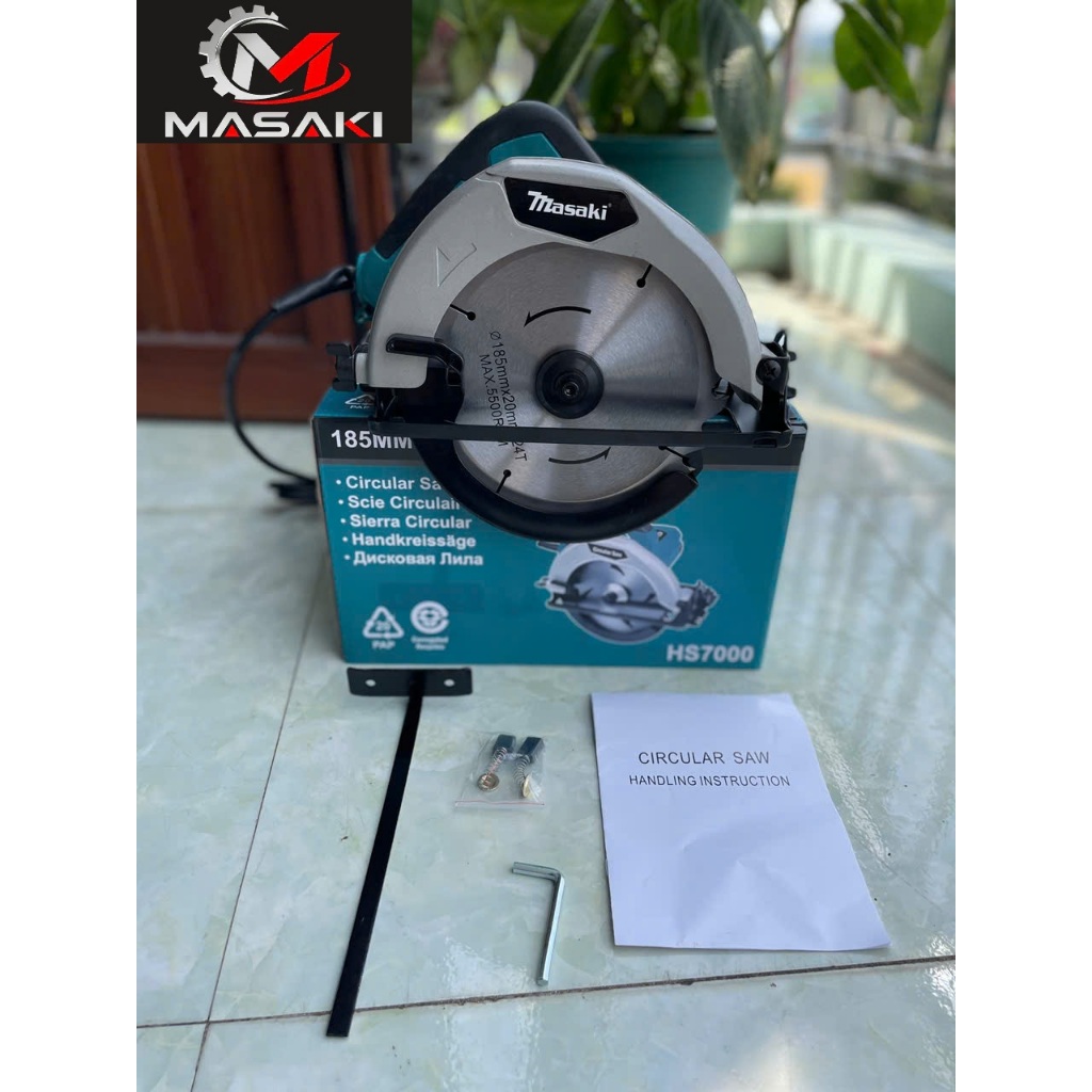 Máy cưa đĩa Masaki RUỘT ĐỒNG HS7000 công xuất 1400W, TẶNG KÈM LƯỠI CẮT+ CHỔI THAN