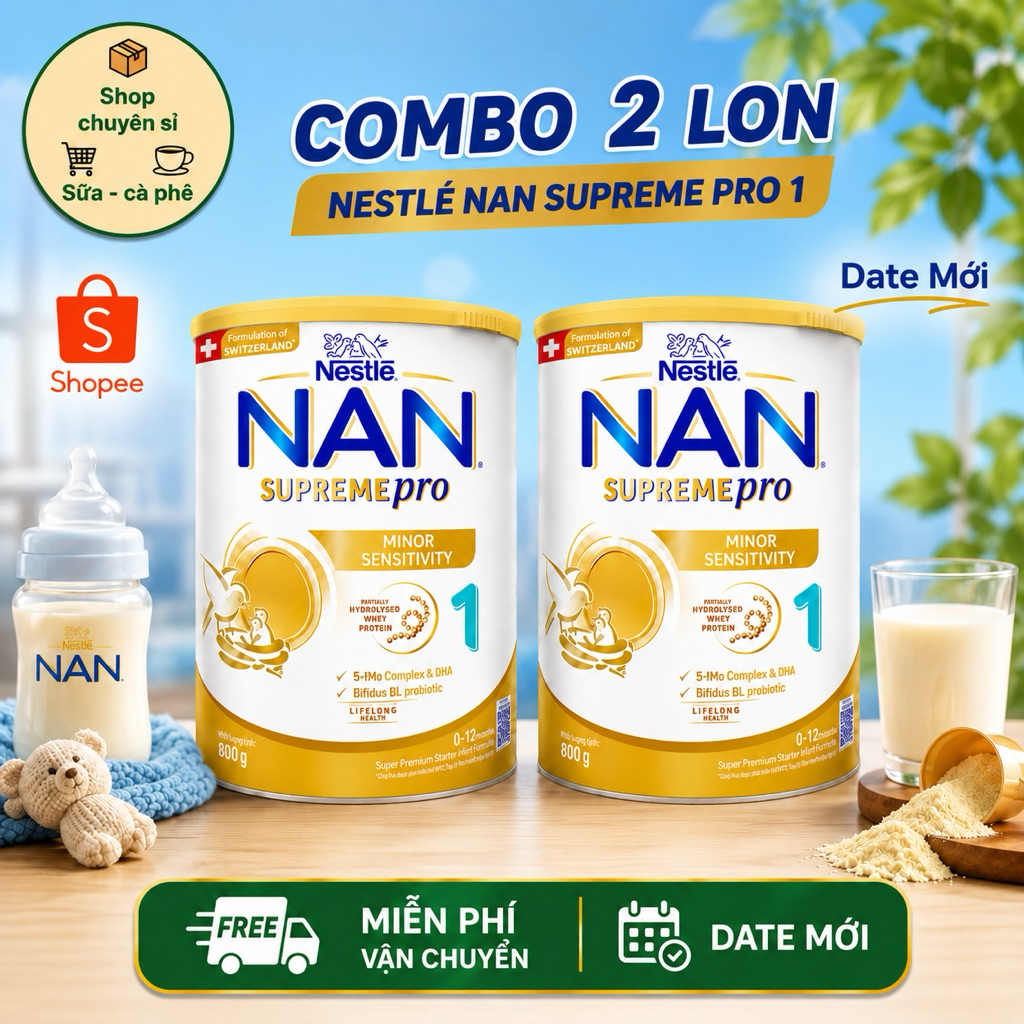 Combo 2 Lon Sữa Bột Nan Supreme Pro 1 800gr Giúp Bé Phát Triển Tăng Sức Đề Kháng (DATE MỚI)