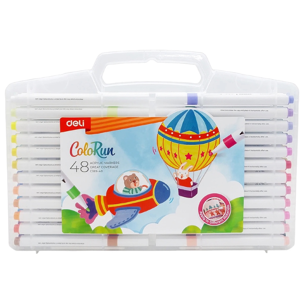[MUA NHIỀU SIÊU RẺ] Hộp 48 màu bút sơn Acrylic Marker Deli EC189-48 viết trên nhiều vật liệu
