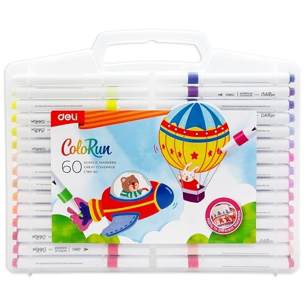 [MUA NHIỀU SIÊU RẺ] Hộp 60 màu bút sơn Acrylic Marker Deli EC189-60 viết trên nhiều vật liệu