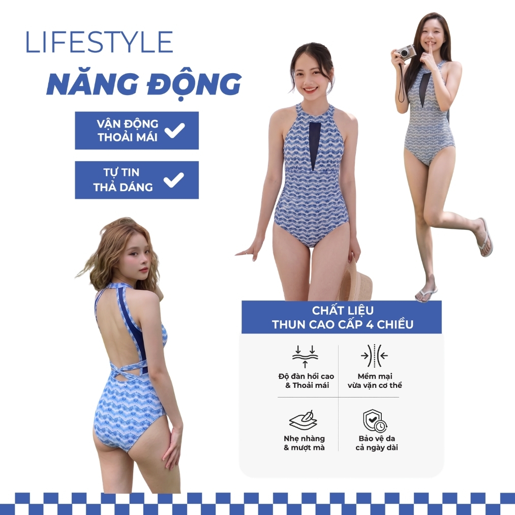 Đồ bơi một mảnh nữ cổ yếm hở lưng thời trang đi biển - Bikini Passport - BS569_TRI | BigBuy360 - bigbuy360.vn