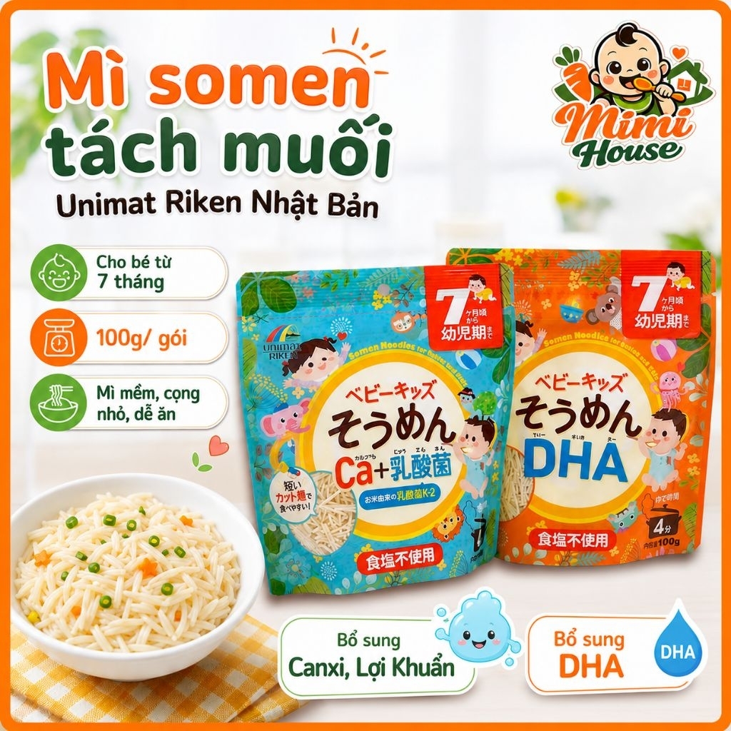 [Date 2/2028] Mì somen tách muối Unimat Riken bổ sung Canxi, DHA cho bé từ 7 tháng