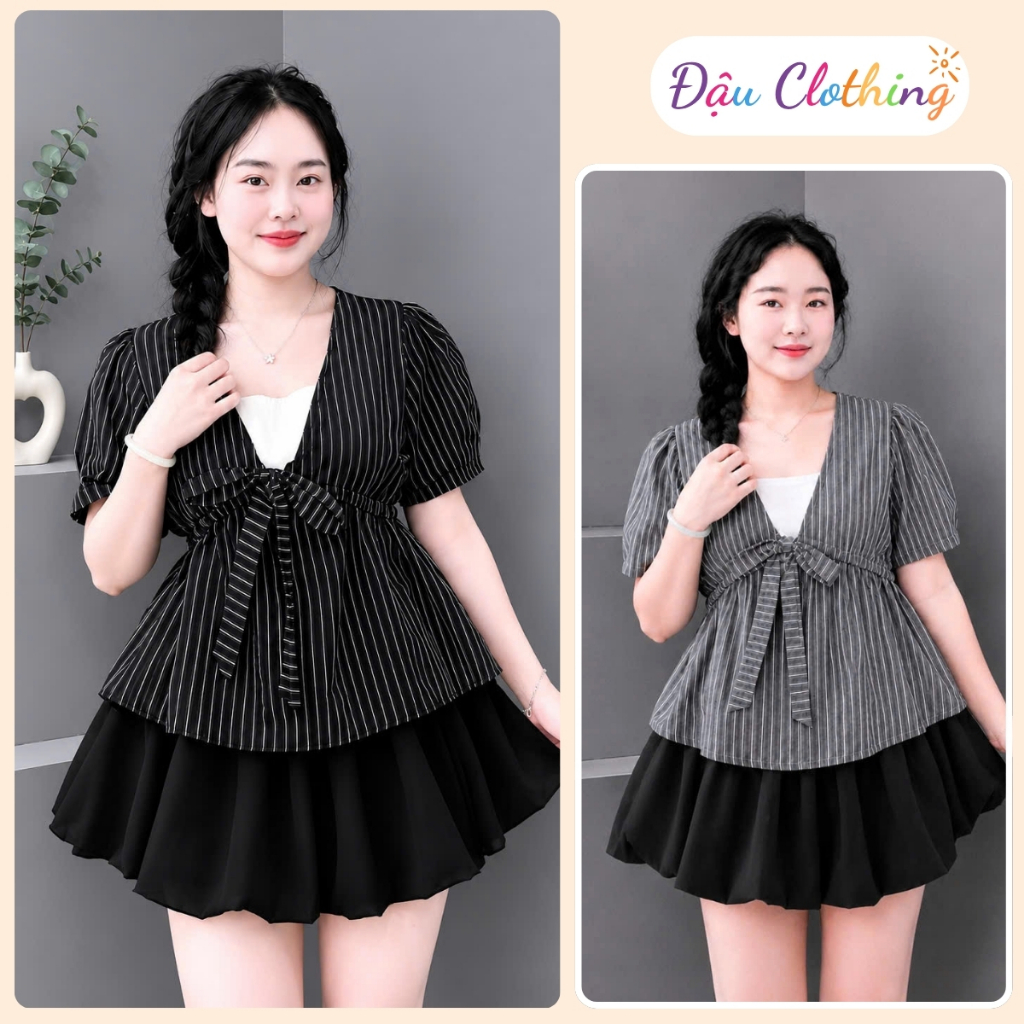 Set Áo Váy Bigsize Nữ Áo Babydoll Dang Peplum Xòe Phối Chân Váy Bí Dễ Thương A360+CV413 | BigBuy360 - bigbuy360.vn