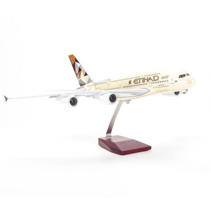 [47cm] Mô hình máy bay Etihad Airways Airbus A380 có bánh xe và đèn led