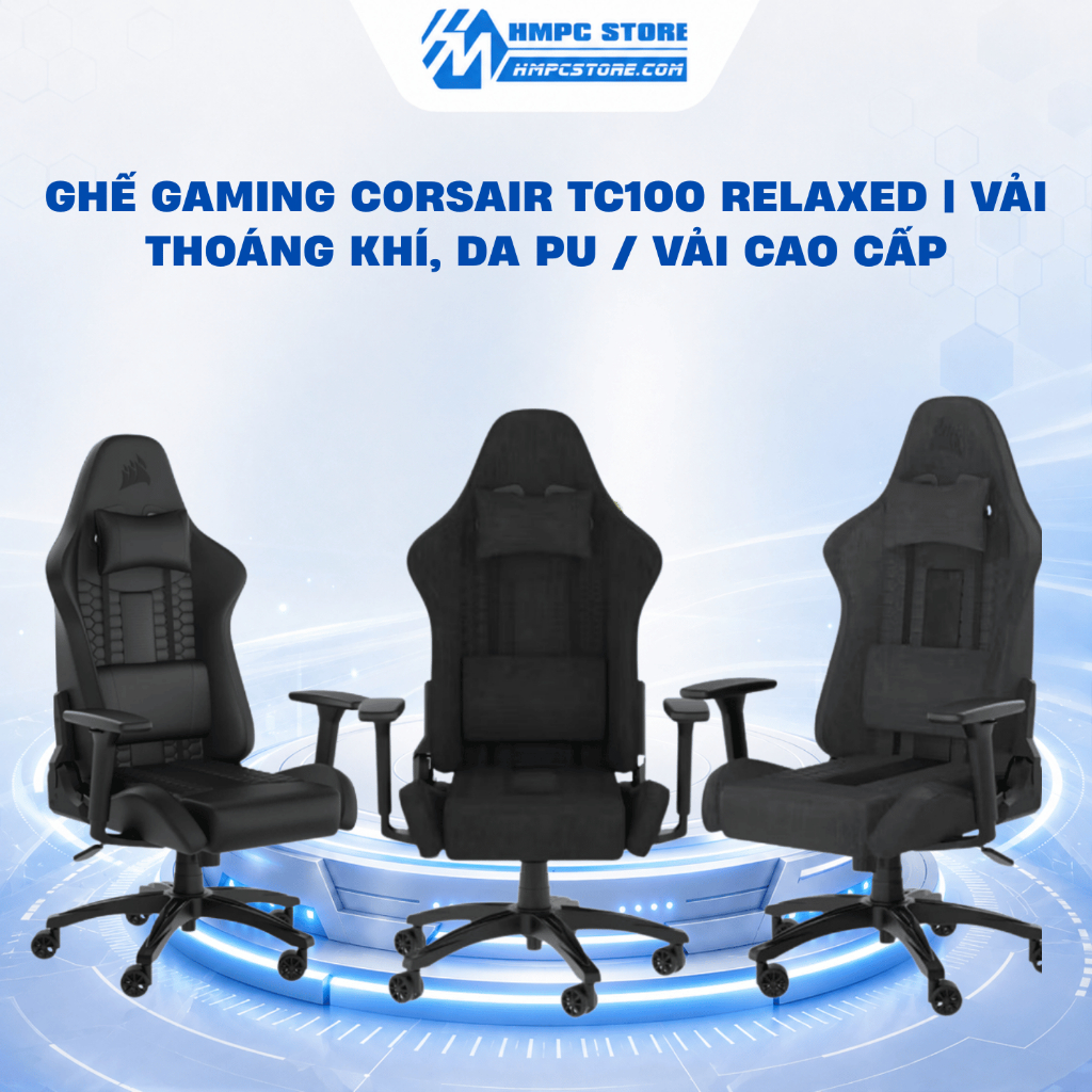 Ghế Gaming Corsair TC100 RELAXED | Vải thoáng khí, da PU / Vải cao cấp, bảo hành 24 tháng