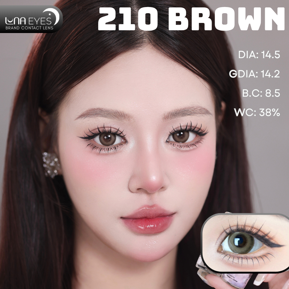 [6 tháng] Lens mắt FB-210 Brown màu nâu trơn tự nhiên, viền to, size lớn - thương hiệu LUNA EYES