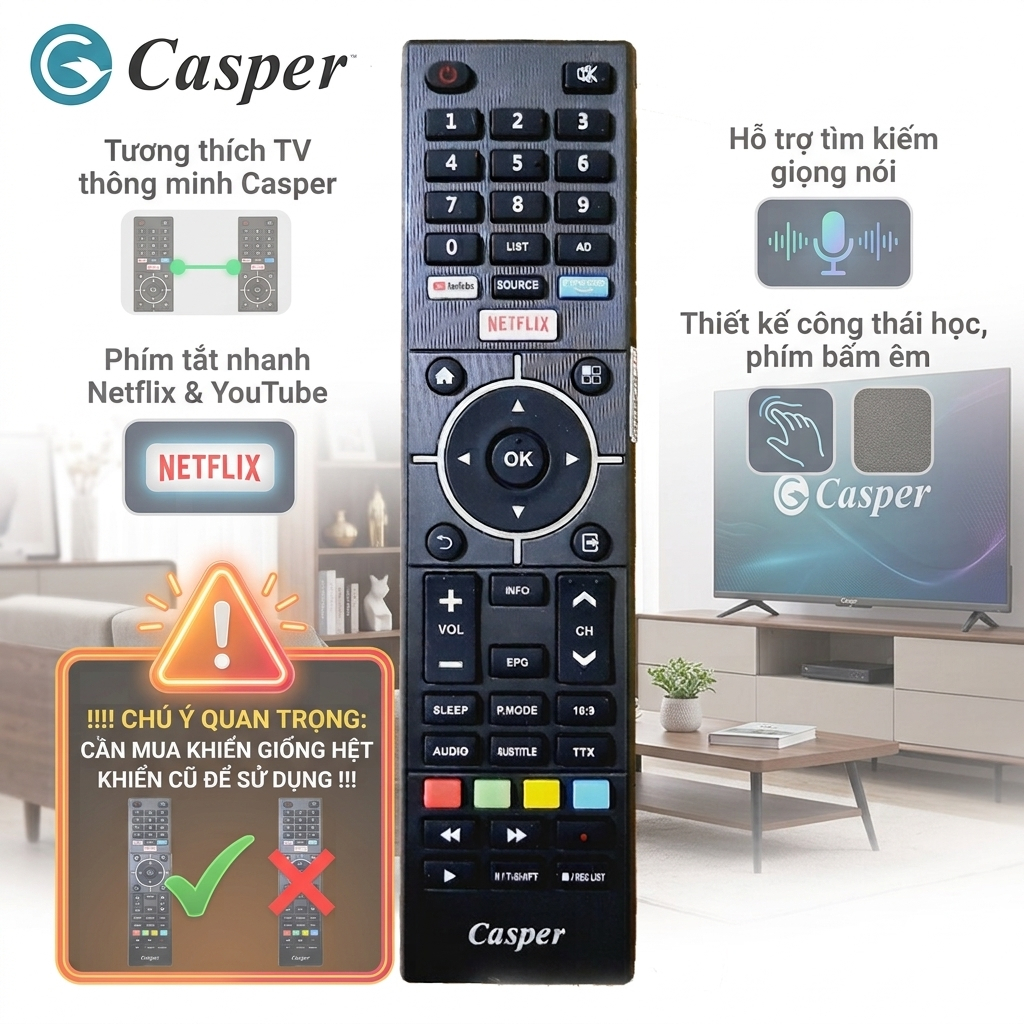 Điều khiển Tivi Casper Linux 32HX6200 43FX5200 43FX6200 55UX6200 - Loại Chính Hãng Mới Nhất