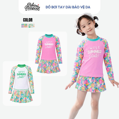 Đồ bơi bé gái tay dài bảo vệ da đi du lịch - Bikini Passport - KD024_FLO