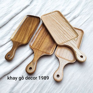 khay gỗ tròn, chữ nhật có tay cầm. dùng phục vụ quán và decor chụp ảnh