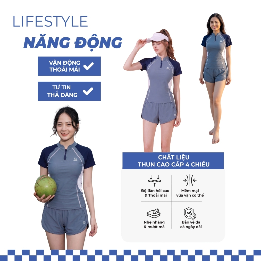 Bộ bikini nữ kín đáo quần 2 lớp năng động đi biển - Bikini Passport - BS572_BU | BigBuy360 - bigbuy360.vn