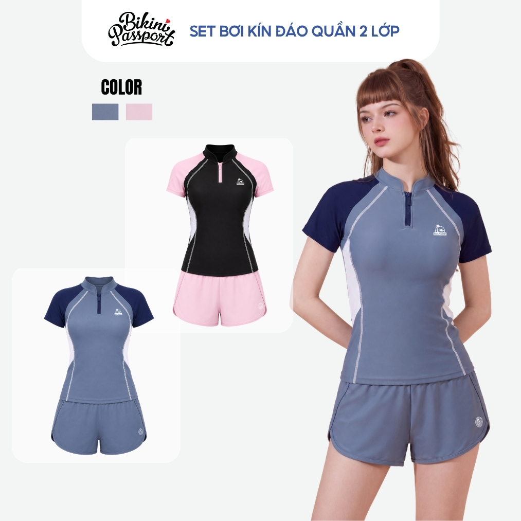 Bộ bikini nữ kín đáo quần 2 lớp năng động đi biển - Bikini Passport - BS572_BU | BigBuy360 - bigbuy360.vn