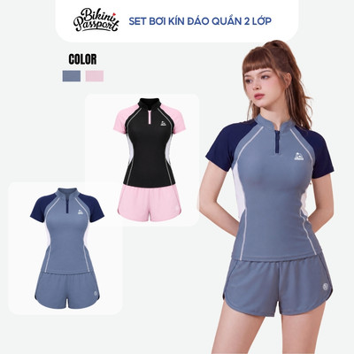 Bộ bikini nữ kín đáo quần 2 lớp năng động đi biển - Bikini Passport - BS572_BU