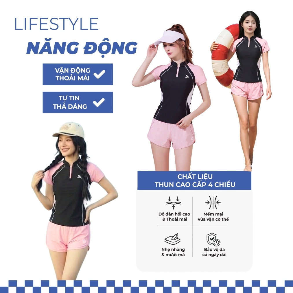 Bộ bikini nữ kín đáo quần 2 lớp thoải mái vận động đi biển - Bikini Passport - BS572_PK | BigBuy360 - bigbuy360.vn