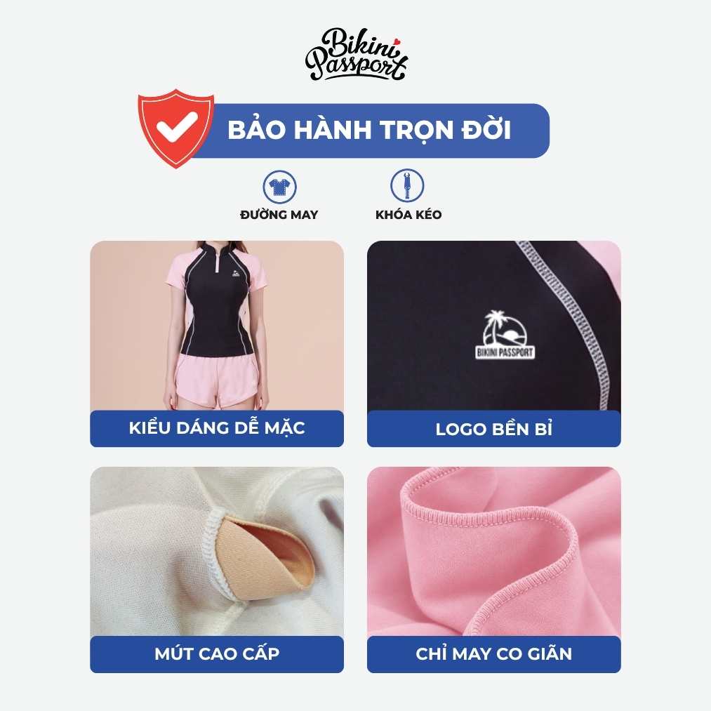 Bộ bikini nữ kín đáo quần 2 lớp thoải mái vận động đi biển - Bikini Passport - BS572_PK | BigBuy360 - bigbuy360.vn
