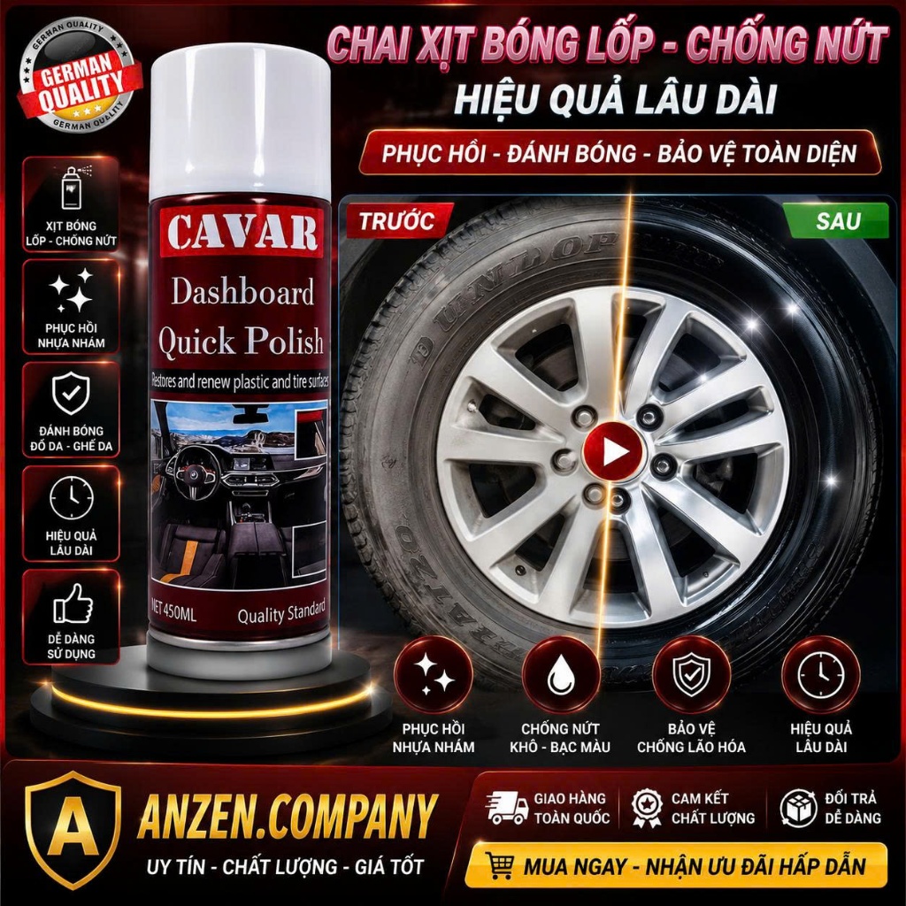 Chai Xịt Bóng Lốp Xe - Vệ Sinh Mới Nhanh Chóng, Không Cần Khăn Lau - Dưỡng Lốp Ô Tô, Xe Máy Hạn Chế 