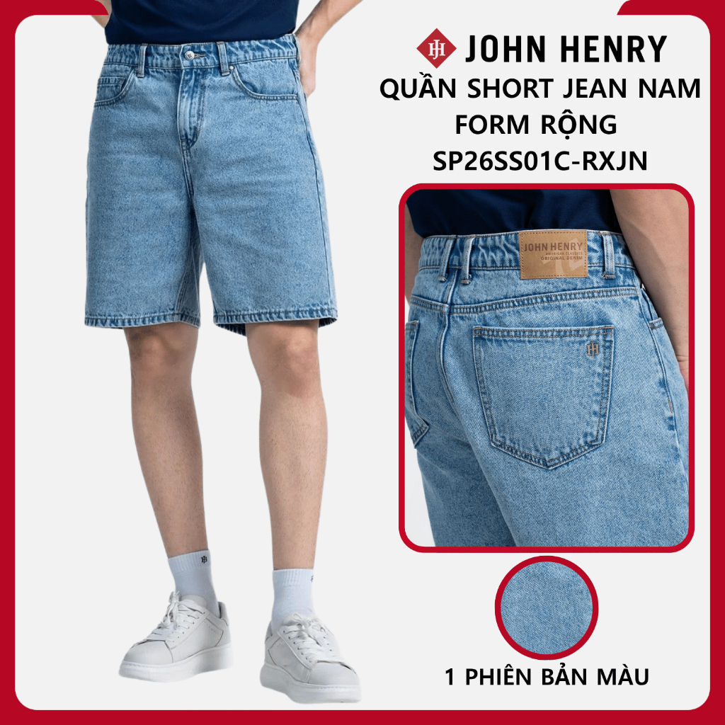 JOHN HENRY - SP26SS01C - Quần Short Jean Nam Form Rộng - Trẻ Trung, Năng Động