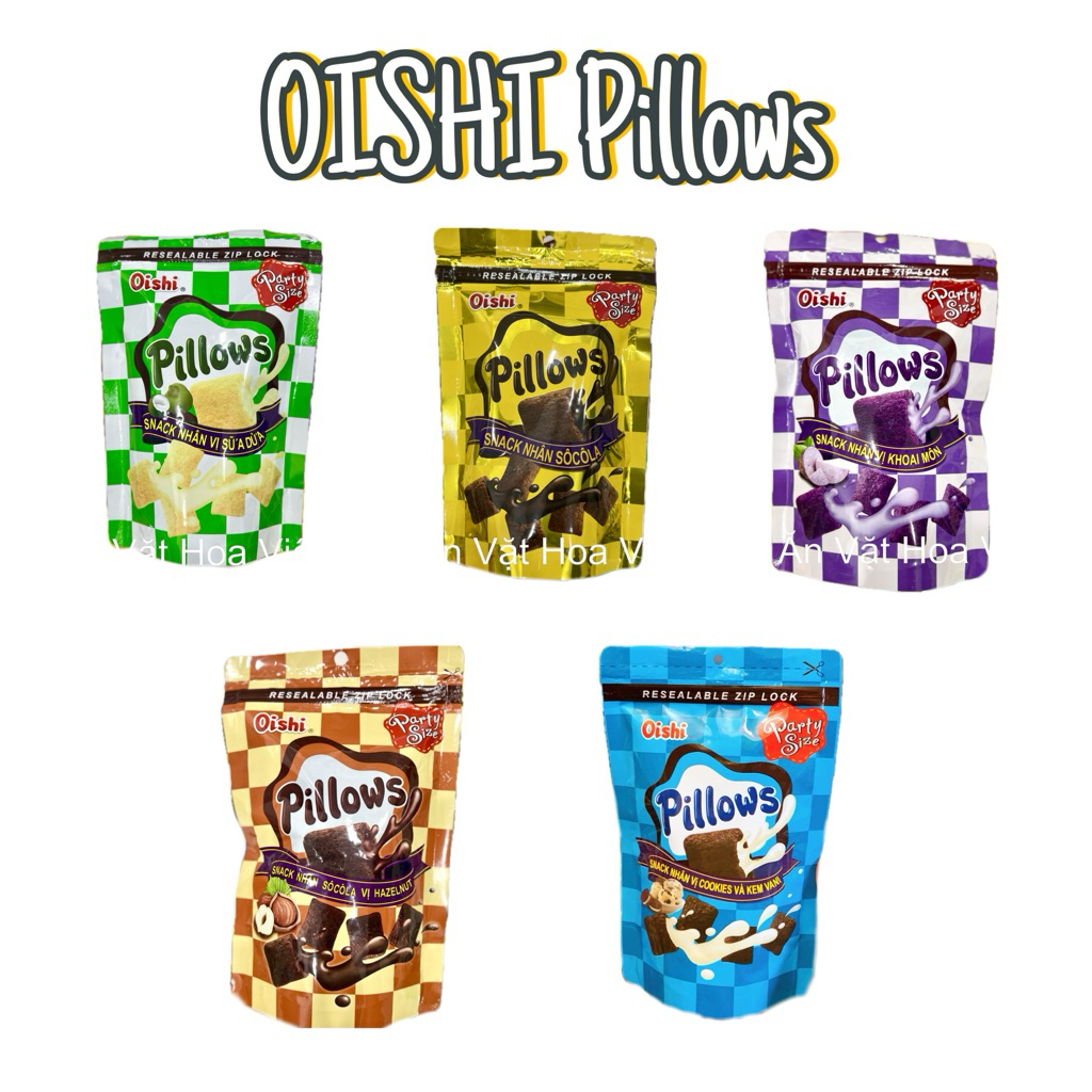 Sỉ thùng 20 gói bánh Oishi Pillow nhân socola, sữa dừa, vani, cafe cộng 80g
