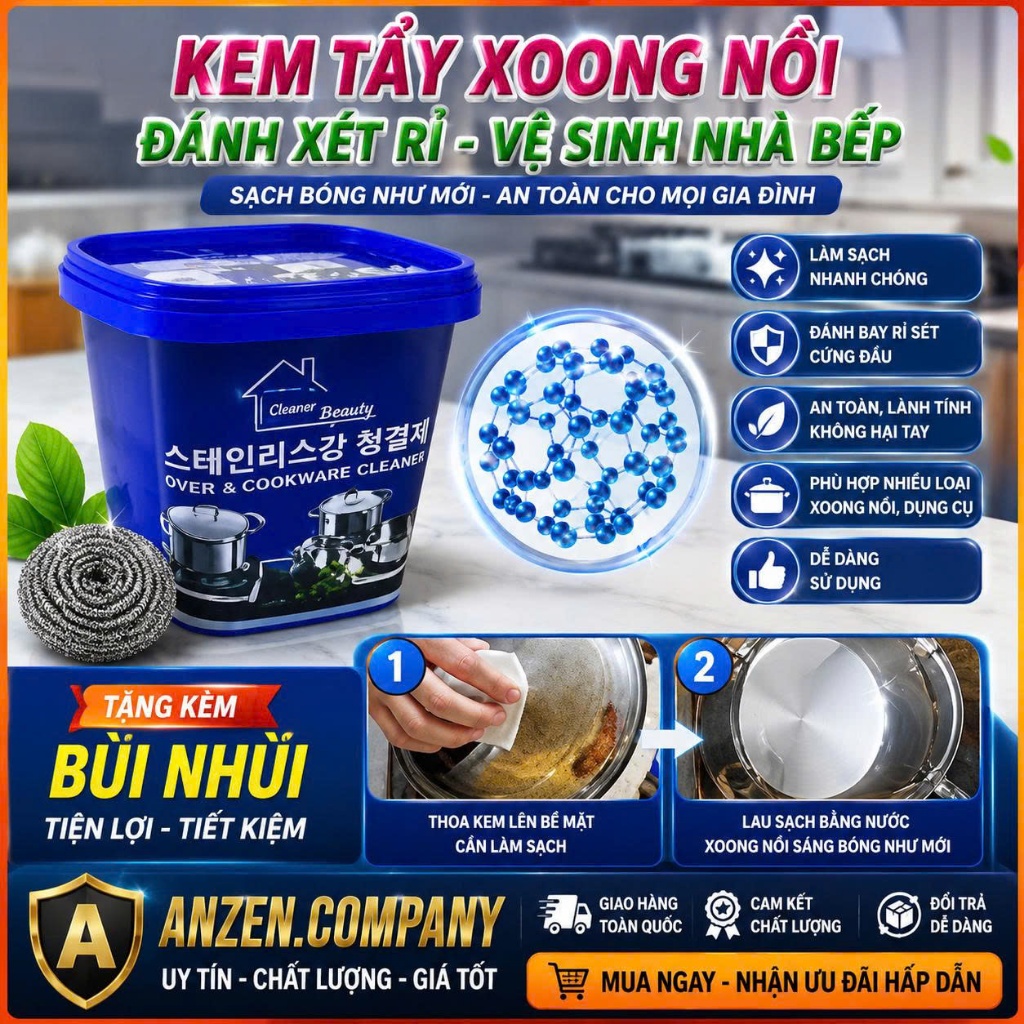 [2 HỘP] Tẩy Xoong Nồi - Tẩy Cặn Canxi - Vệ Sinh Nhà Tắm - Tẩy Gạch Men - Vệ Sinh Bếp - Làm Sạch Bàn 