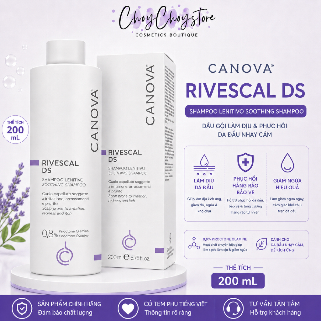 Dầu gội Canova Rivescal DS Shampoo 200mL Cho Gàu Nặng
