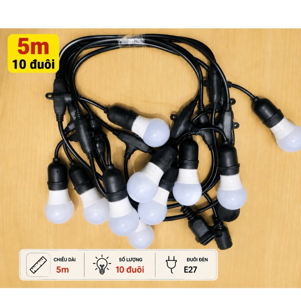 Bộ đuôi đèn kín nước ngoài trời, hàng tốt,dày dặn  5m 10 đuôi, 10m 15đuôi/20 đuôi, 20m 30 đuôi
