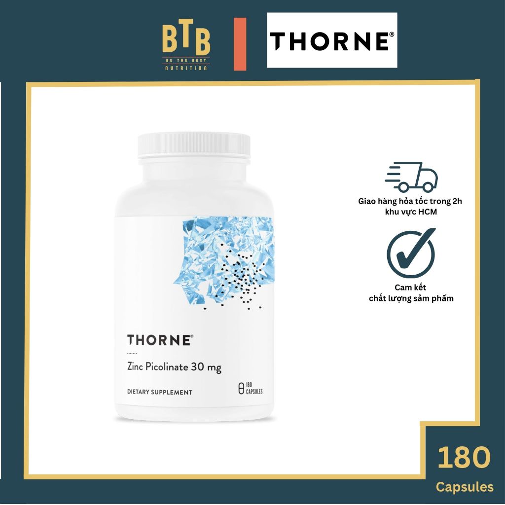 Viên kẽm THORNE Zinc Picolinate 30mg - 180 viên hỗ trợ sức khoẻ, giảm mụn, tăng đề kháng từ Mỹ