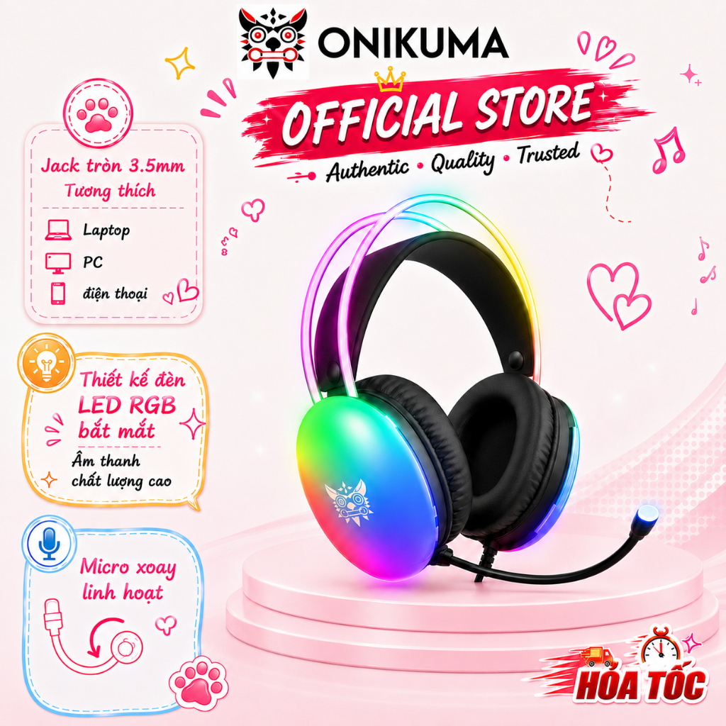 Tai nghe gaming ONIKUMA X25 - Đèn led RGB - Micro 360 độ giảm ồn - Cho mọi thiết bị game