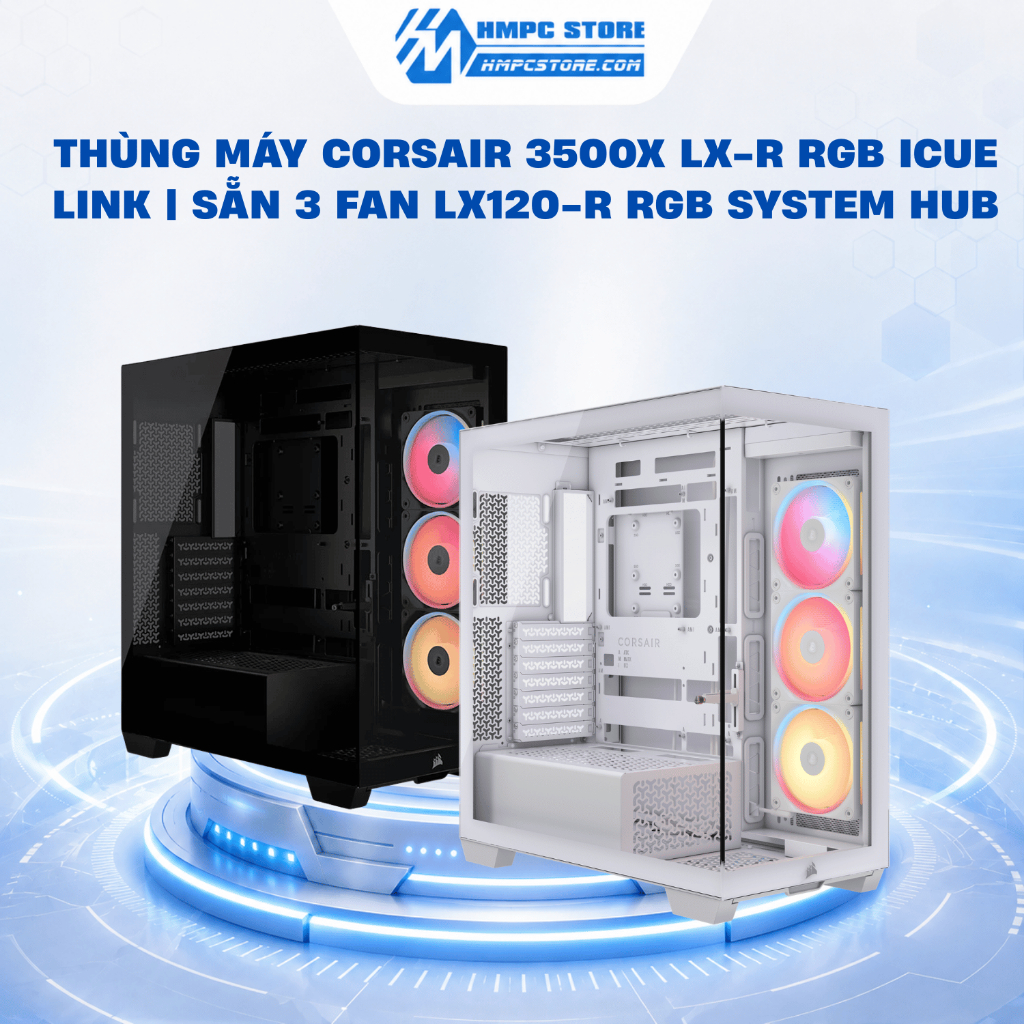 Case - Thùng máy Corsair 3500X LX-R RGB iCUE LINK | sẵn 3 Fan LX120-R RGB System Hub | BH 2 năm