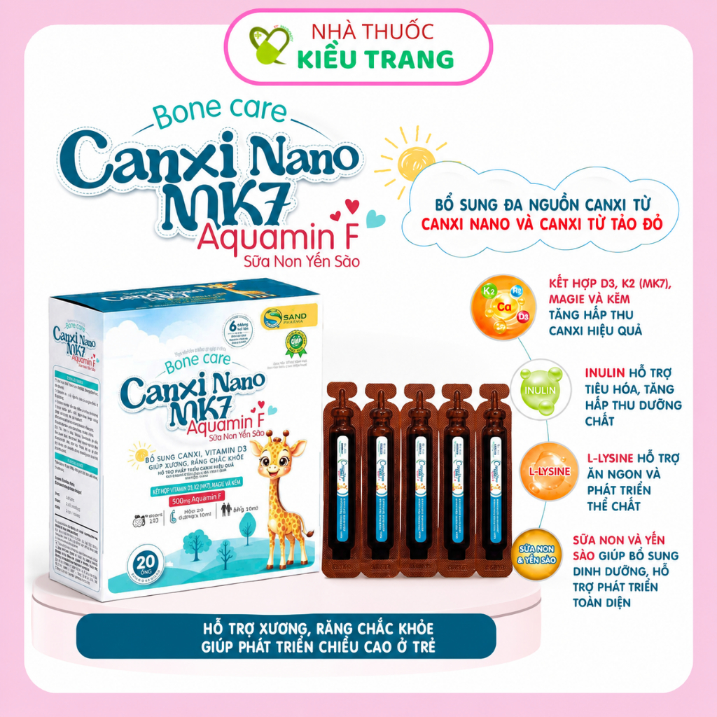 Canxi Nano MK7 Aquamin F sữa non yến sào – bổ sung canxi, giúp xương răng chắc khoẻ/ Canxi Nano Plus