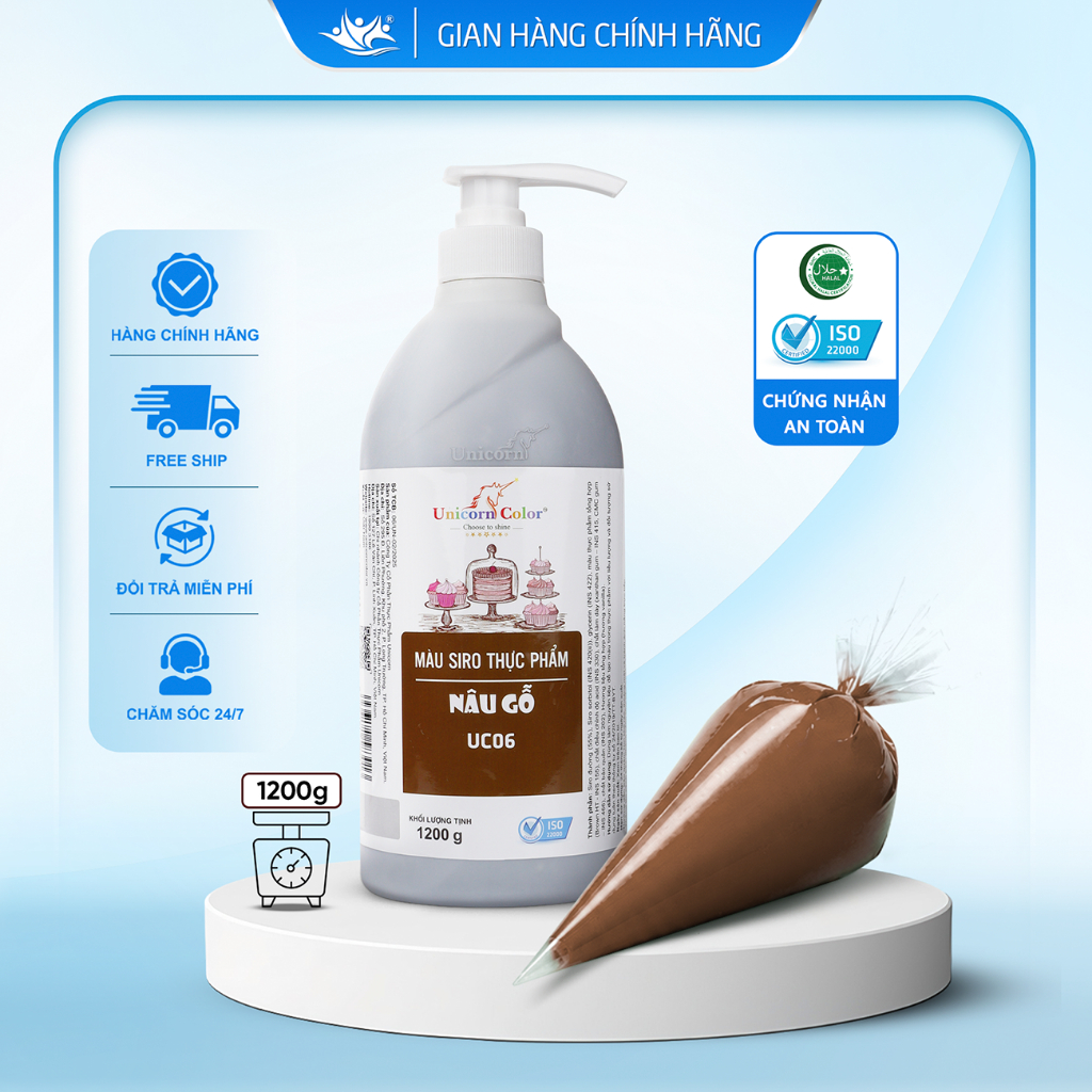 Màu Siro Thực Phẩm Nâu Gỗ Unicorn Color, Màu Làm Bánh Không Đắng Chai 1200g - Unicorn Color 1200g
