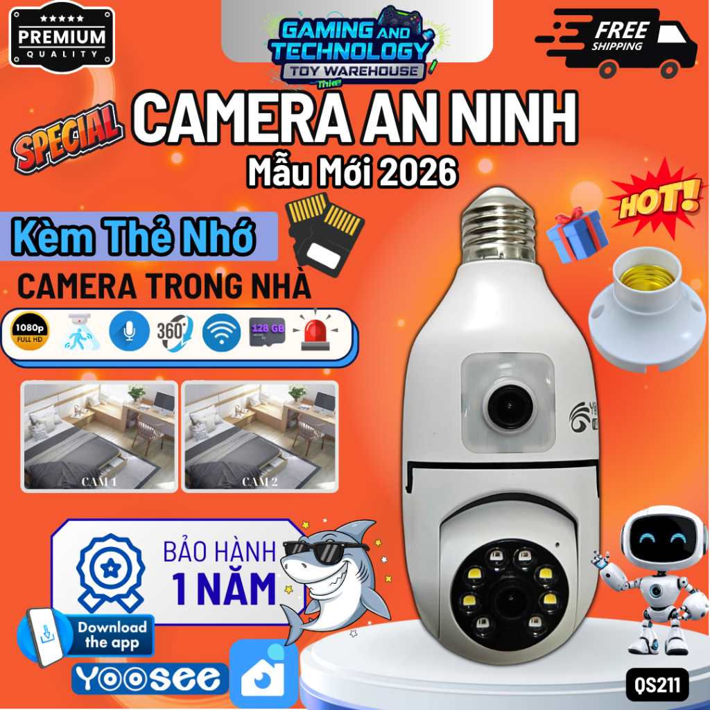 Chính hãng - Camera 2 Mắt Yoosee QS211 Fullhd, Xoay 360 Độ, Đàm Thoại 2 Chiều, Chống Trộm, Máy Ảnh, 