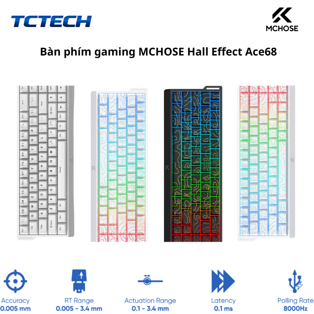 Bàn Phím Cơ Gaming Mchose  Hall Effect Ace68 Layout 65% Chính Hãng
