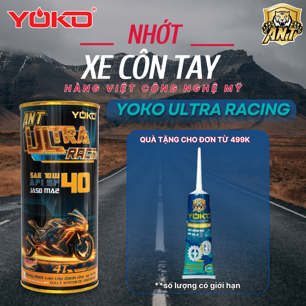 Dầu Nhớt Tổng Hợp 100% YOKO ULTRA RACING 10W40 1L - API SP JASO MA2 - Nhớt Xe Côn Tay Cao Cấp