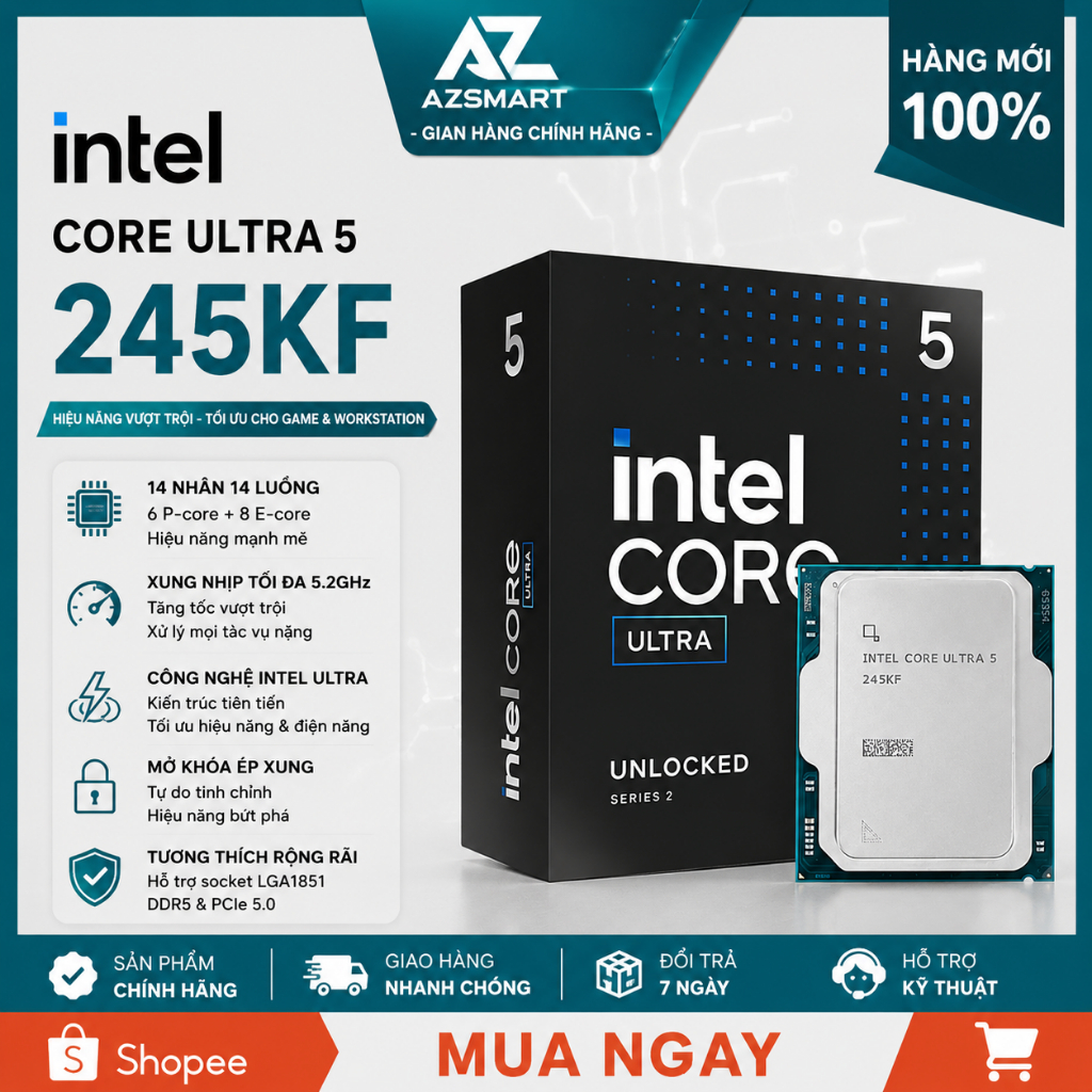 CPU Intel Core Ultra 5 245KF Box 14 Nhân 14 Luồng New BH 36 Tháng Full VAT, Hiệu Năng Cao