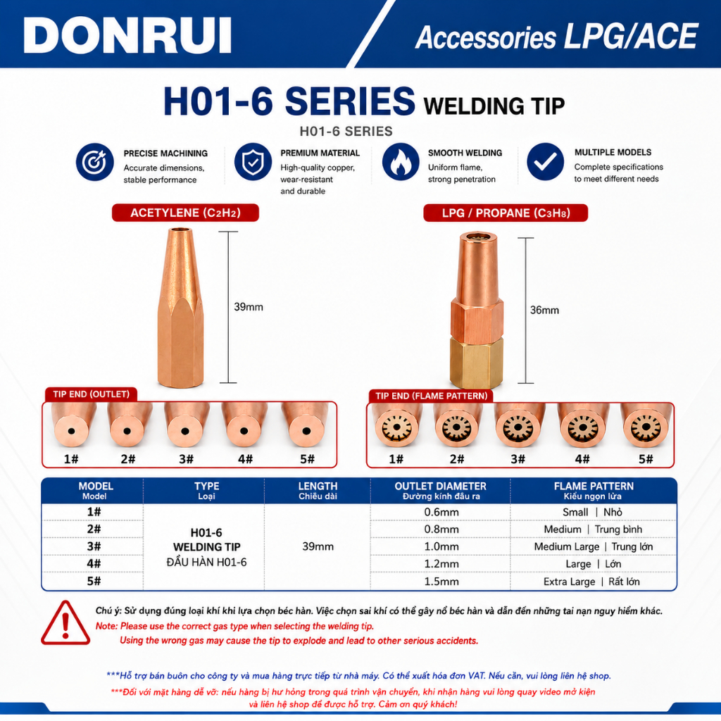 Béc hàn gas TQ H01-6 LPG va ACE axetylen propan 01-6