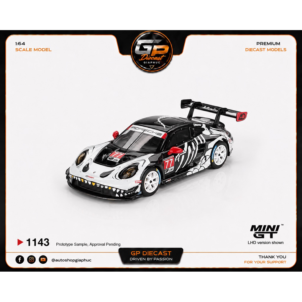 Mini GT 1:64 Porsche 911 GT3 R #77 AO Racing 2025 IMSA Petit Le Mans Rexy 1143